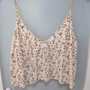 Little Moon Cream Floral Tank Top Women’s L Sleeveless Cami Blouse